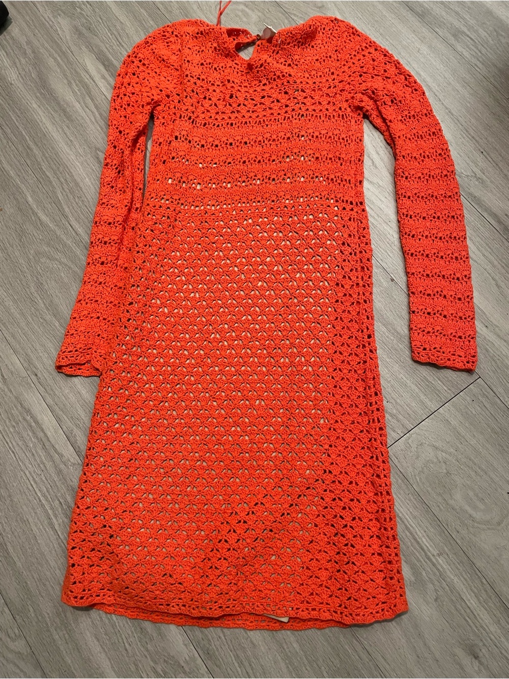 Michael Kors Bright Orange Crochet Long Sleeve Dress